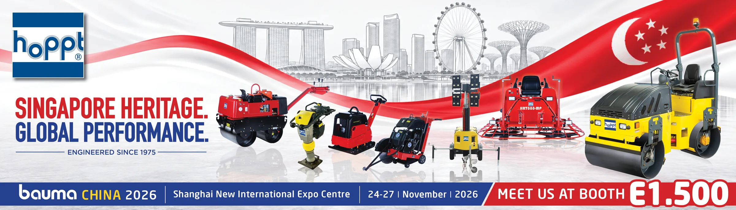 Hoppt at bauma CHINA 2026 — Singapore heritage, global performance, engineered since 1975. Shanghai New International Expo Centre, 24–27 November 2026. Meet us at booth E1.500.