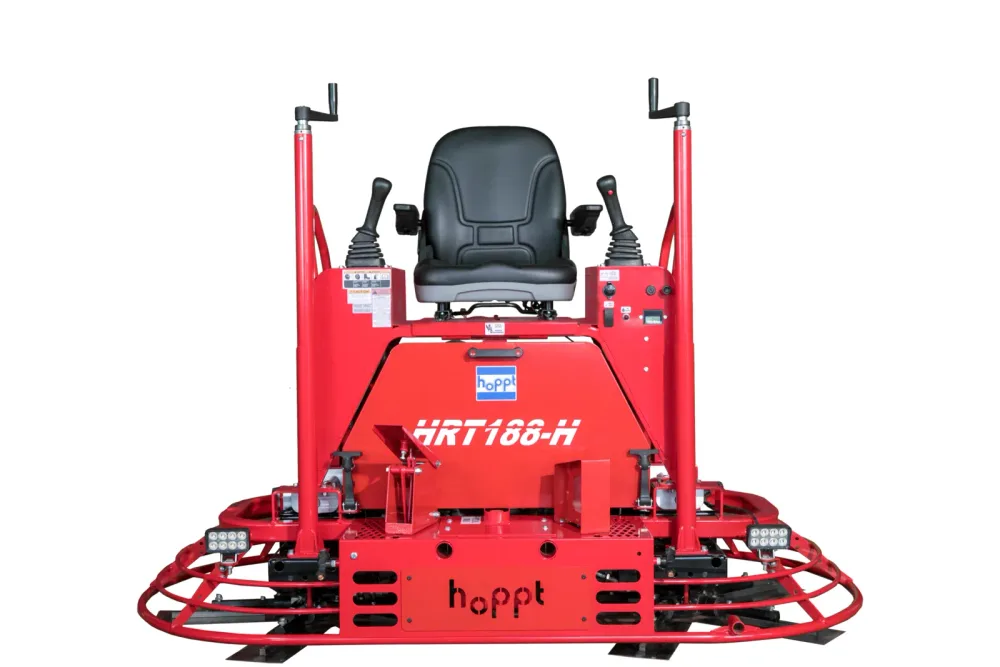 HRT188 ride-on power trowel — front view with the operator seat and HRT188-H decal